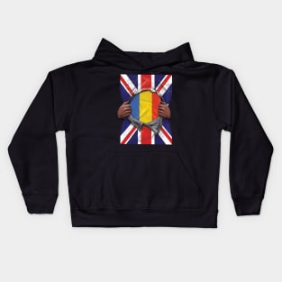 Romania Flag Great Britain Flag Ripped - Gift for Romanian From Romania Kids Hoodie